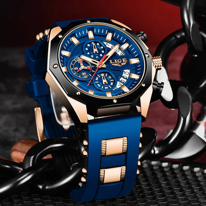 2024  New Fashion Mens Watches Top Brand Luxury Silicone Sport Watch Men Quartz Date Clock Waterproof Wristwatch Chronograph