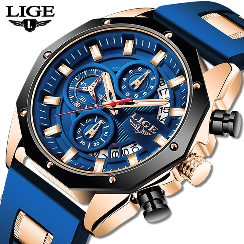 2024  New Fashion Mens Watches Top Brand Luxury Silicone Sport Watch Men Quartz Date Clock Waterproof Wristwatch Chronograph