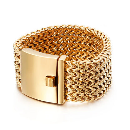 Men's Dubai Gold Stainless Steel Link Bracelet - High Polished Mesh Jewelry
