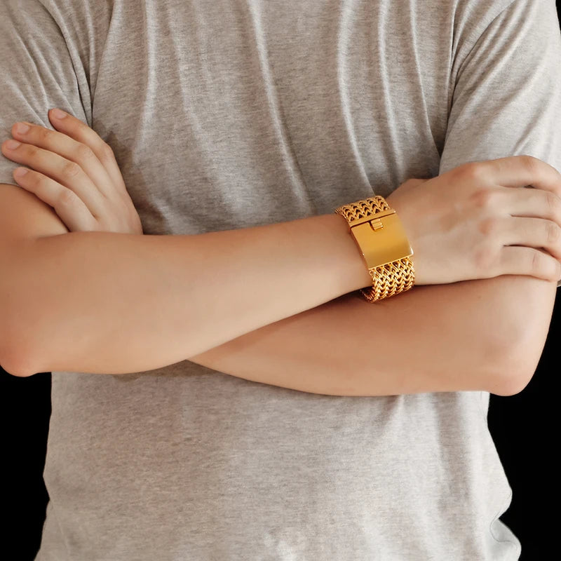 Men's Dubai Gold Stainless Steel Link Bracelet - High Polished Mesh Jewelry