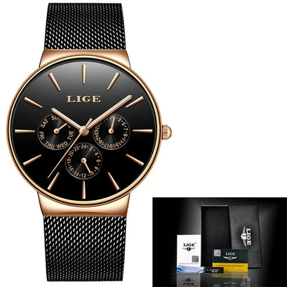 Classic Women's Rose Gold Luxury Watch - Fashion Casual Waterproof Quartz Wristwatch with Calendar