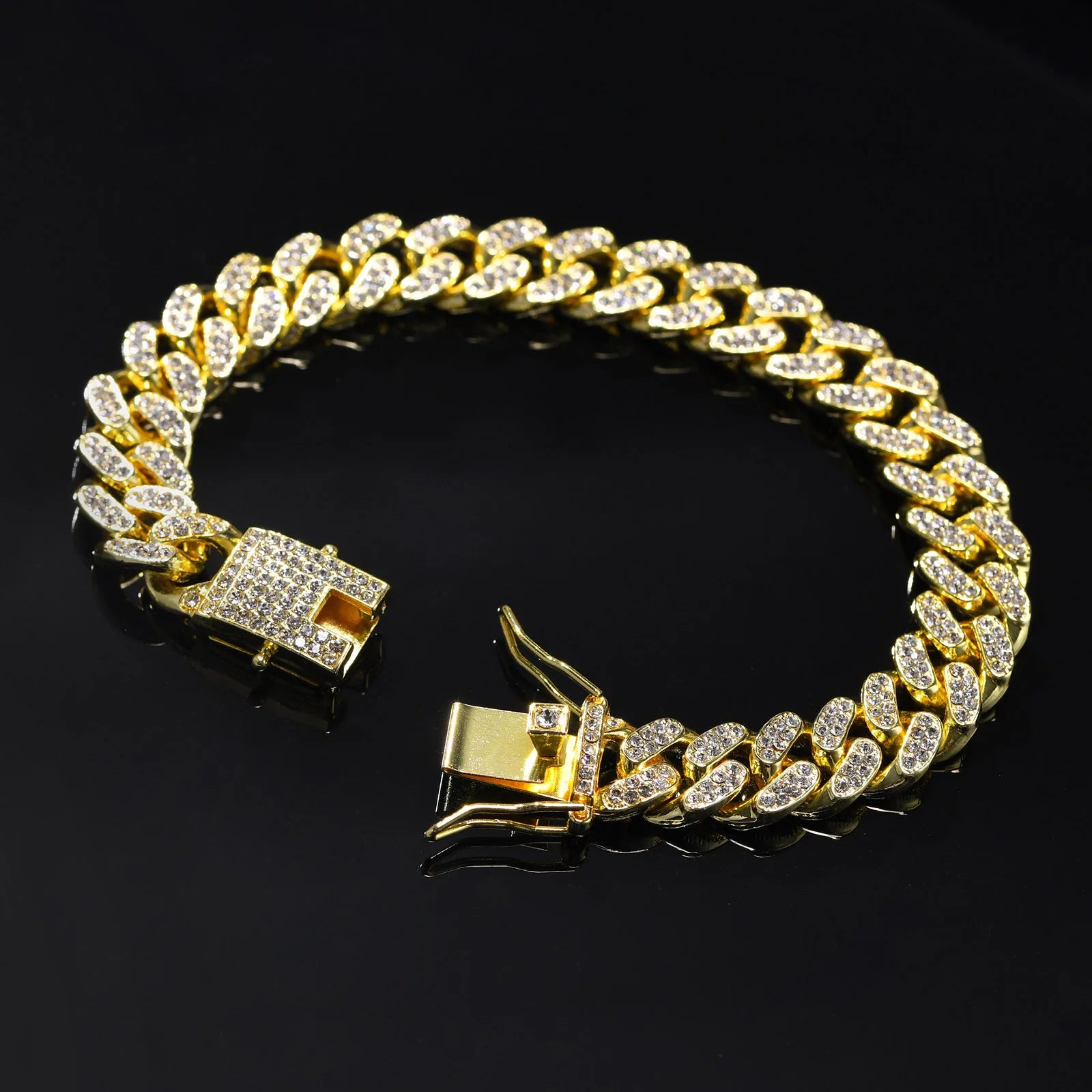 12Mm Bold Cuban Chain Bracelets for Men,Full Iced Out Rhinestones Links, Bling Crystal Curb Chain Punk Hiphop Bracelet