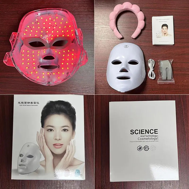 USB Rechargeable Facial Mask (1 Count), 7 Color LED Beauty Mask, Led Facial Light, Comfort Skin Care Mask Facial Beauty Massagers, Ideal Gift for Women, Personal Skincare Products for Home